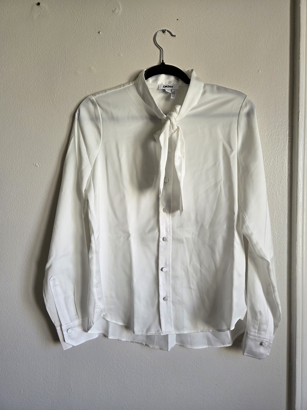 DKNY White Tie-Neck Long Sleeve Dress Shirt